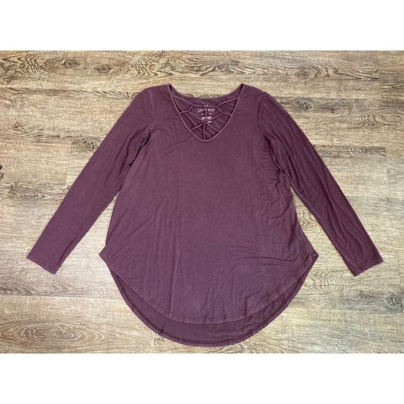 American Eagle Outfitters Tops - American Eagle Soft & Sexy Tee Long Sleeve Spider Web V-Neck Relaxed T Shirt M